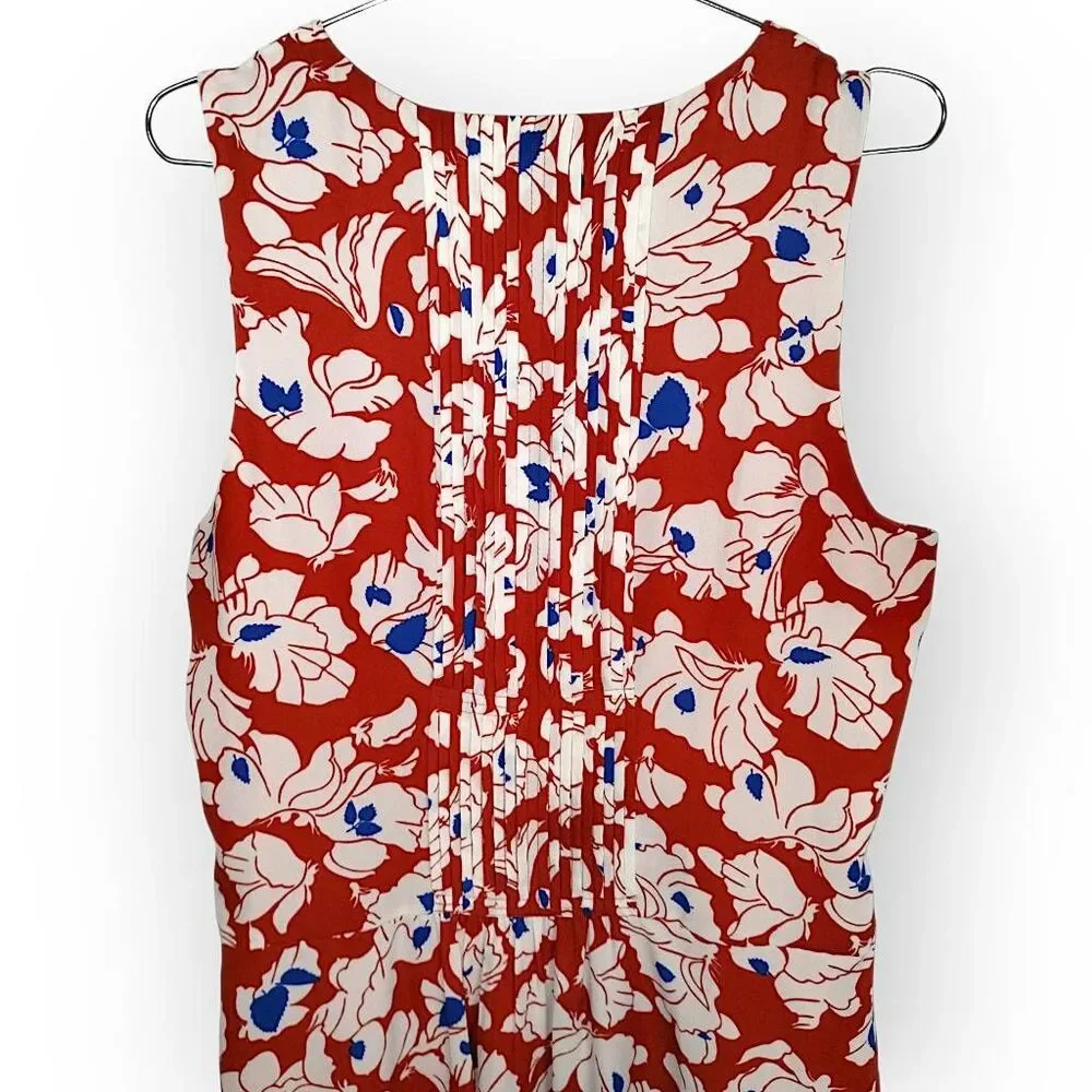 Banana Republic Womens Red Floral Pintuck Pleated Sleeveless V-Neck Dress 14 - Picture 6 of 13